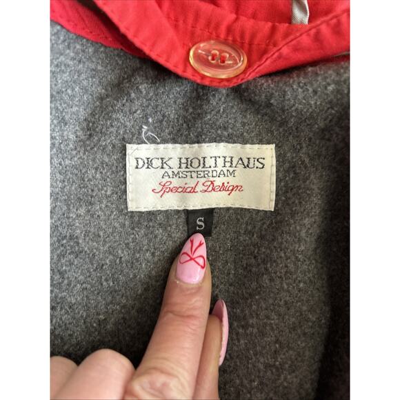 Vintage Dick Holthaus Rare Red Trench Coat Collectible Women’s Sm Gold Tone Wool - Picture 13 of 16